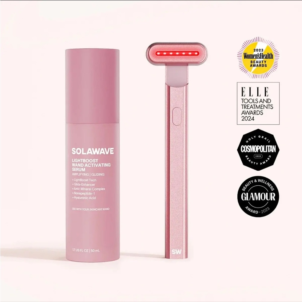 Solawave 4-in-1 Red Light Therapy Wand & Activating Serum Kit – Rose Gold – NIB